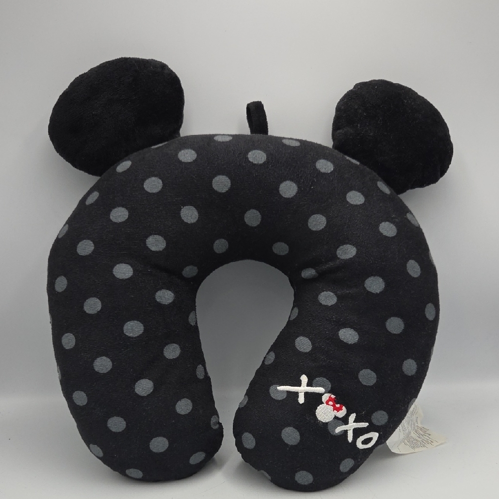 Disney Minnie Black and Gray Polka Dot Plush Travel Pillow